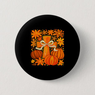 Boho Bloemige Pompoen Kruis Herfst Jezus Christeli Ronde Button 5,7 Cm