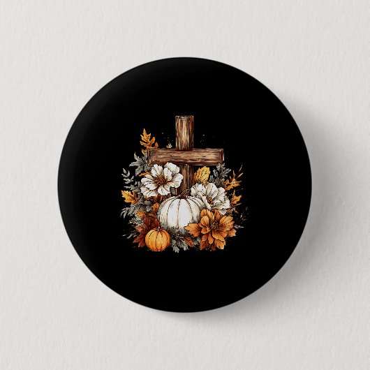 Boho bloemige pompoen kruis herfst Jezus christeli Ronde Button 5,7 Cm (Voorkant)