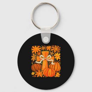 Boho bloemige pompoen kruis herfst Jezus christeli Sleutelhanger