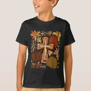 Boho bloemige pompoen kruis herfst Jezus christeli T-shirt