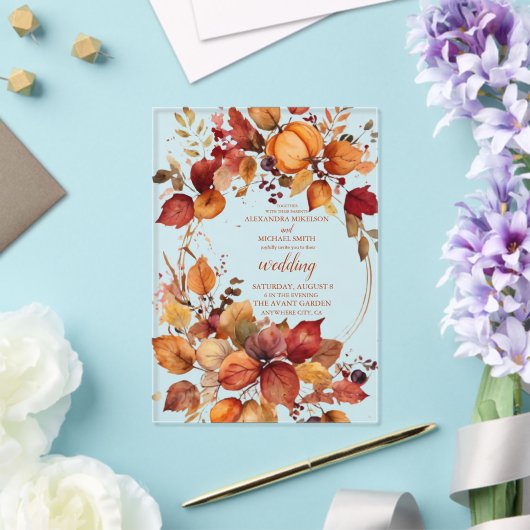 Boho Bloemige Pompoen Schrift Bruiloft Acryl Uitnodigingen (Insitu (Huwelijk))