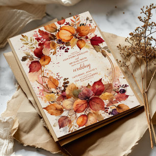 Boho Bloemige Pompoen Schrift Bruiloft Kaart
