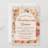 Boho bloemige pompoen thanksgiving diner kaart (Voorkant)