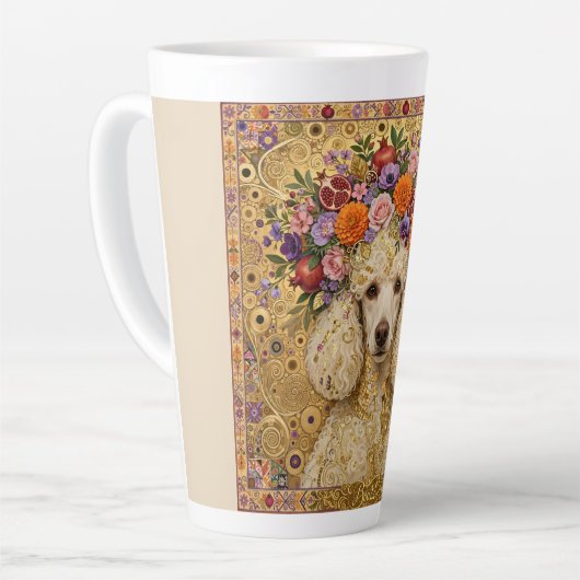 Boho Bloemige Poodle  Latte Mok (Linkerhoek)