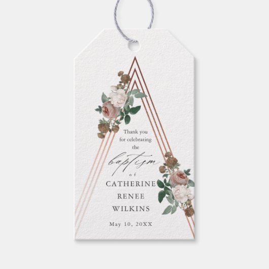 Boho Bloemige Religieuze Doop & Doopfeest Cadeaulabel (Voorkant)