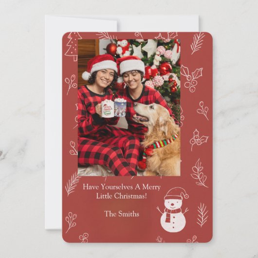 Boho Bloemige Rode Persoonlijke Kerstgroet Feestdagenkaart (Voorkant)