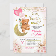 Boho bloemige roze Bearly Wait baby shower uitnodi