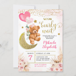 Boho bloemige roze Bearly Wait baby shower uitnodi Kaart