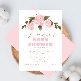 Boho Bloemige Roze Meisje Baby Shower Kaart