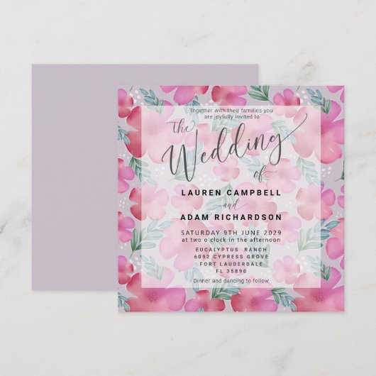 Boho bloemige roze watercolor trouw uitnodiging (Voorkant / Achterkant)