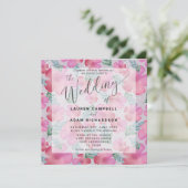 Boho bloemige roze watercolor trouw uitnodiging (Staand voorkant)