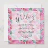Boho bloemige roze watercolor trouw uitnodiging (Voorkant)