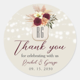 Boho Bloemige Rustieke Trouw Dank Je Ronde Sticker
