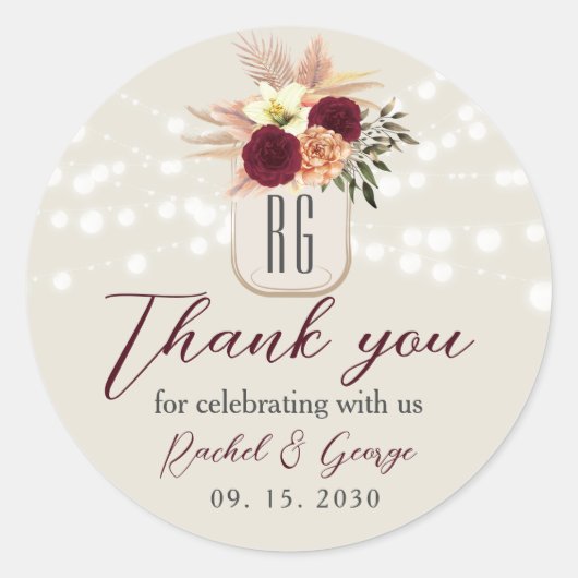 Boho Bloemige Rustieke Trouw Dank Je Ronde Sticker (Voorkant)