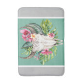 Boho Bloemige Schedel Turquoise & Chic Grijs Moder Badmat (Voorkant Verticaal)