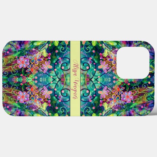 Boho  bloemige stijlvolle kleurrijke naam Case-Mate iPhone case (Achterkant (horizontaal))