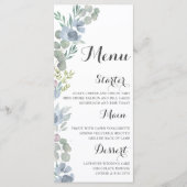 Boho Bloemige Stofblauwe Waterverf Bruiloftsmenu Menu (Voorkant)