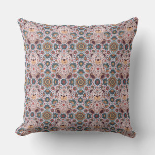Boho Bloemige Teddybeer en Sierlijke Mandala Naadl Kussen