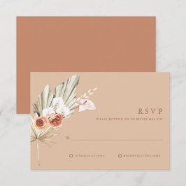 Boho Bloemige Terracotta Monogram Huwelijk RSVP Ka Kaartje