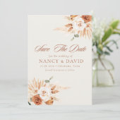 Boho bloemige terracotta QR-code bruiloft Save The Date (Staand voorkant)