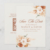 Boho bloemige terracotta QR-code bruiloft Save The Date (Voorkant / Achterkant)