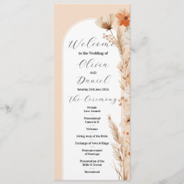 Boho Bloemige Trouwmenu Ceremonie Details Programmakaart