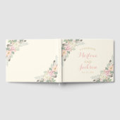 Boho Bloemige Veer Ivoor Trouw Monogram Gastenboek (Volledig)