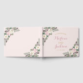 Boho Bloemige Veer Roze Trouw Monogram Gastenboek (Volledig)