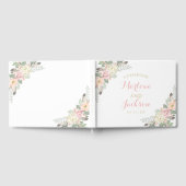 Boho Bloemige Veer Witte Trouw Monogram Gastenboek (Volledig)