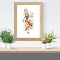 Boho bloemige veren botanische waterverf wandkunst