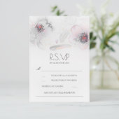 Boho bloemige veren waterverf grijs RSVP kaart (Staand voorkant)
