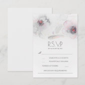 Boho bloemige veren waterverf grijs RSVP kaart (Voorkant / Achterkant)