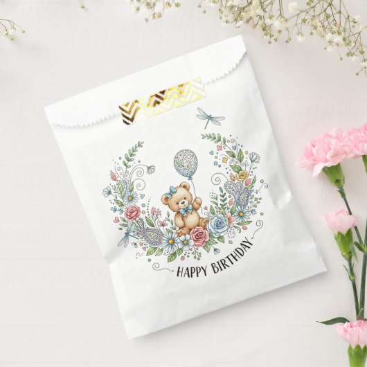 Boho bloemige verjaardagsbeer bedankzakje (Gezegeld)