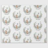 Boho bloemige verjaardagsbeer cadeaupapier (Vlak)