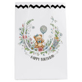 Boho bloemige verjaardagsbeer medium cadeauzakje (Voorkant)