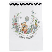 Boho bloemige verjaardagsbeer medium cadeauzakje (Achterkant)