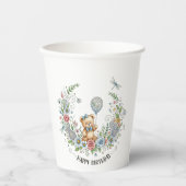 Boho bloemige verjaardagsbeer papieren bekers (Voorkant)