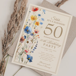 Boho Bloemige Verjaardagsfeest Surprise 50 jaar vo Kaart