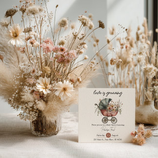 Boho Bloemige Vintage Babykoets Baby Shower Uitnod Kaart
