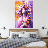 Boho Bloemige Vrouw Canvasprint Canvas Afdruk (Insitu (Slaapkamer))