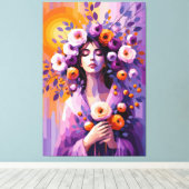 Boho Bloemige Vrouw Canvasprint Canvas Afdruk (Insitu (Houten vloer))