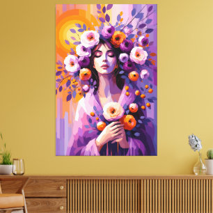 Boho Bloemige Vrouw Canvasprint Canvas Afdruk