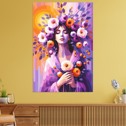 Boho Bloemige Vrouw Canvasprint Canvas Afdruk (Insitu (Woonkamer))