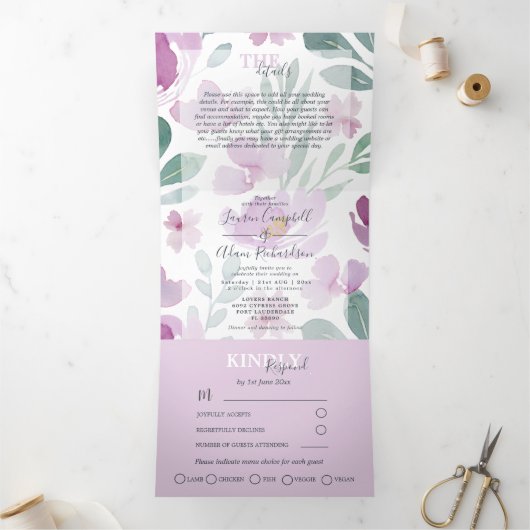 Boho Bloemige Waterverf Bruiloft Drieluik Uitnodiging (Binnen)