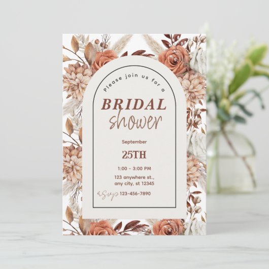 Boho bloemige waterverf bruiloft uitnodiging (Staand voorkant)