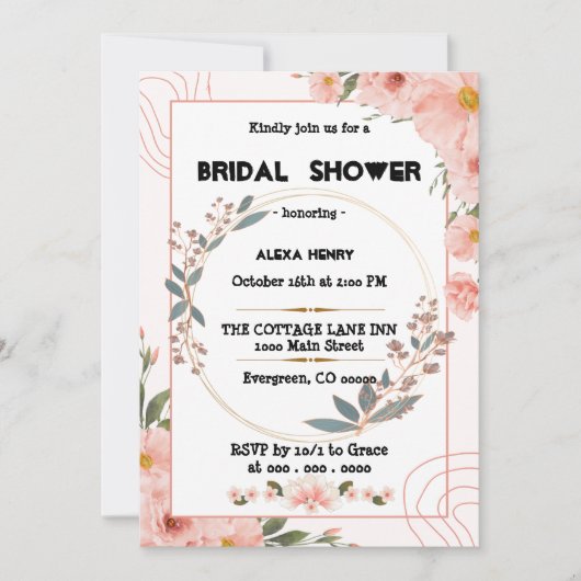 boho bloemige waterverven, baby meisje kaart (Voorkant)