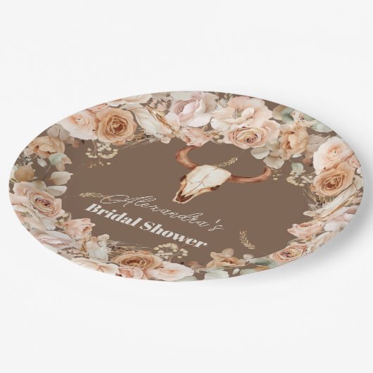Boho Bloemige Westerse Bruidsdouche Papieren Bordje (Gekanteld)