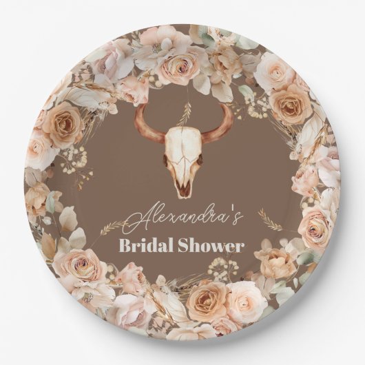 Boho Bloemige Westerse Bruidsdouche Papieren Bordje (Voorkant)