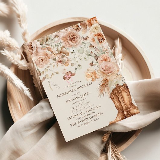 Boho Bloemige Westerse Bruiloft Kaart