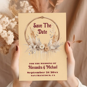 Boho Bloemige Westerse Bruiloft Save The Date